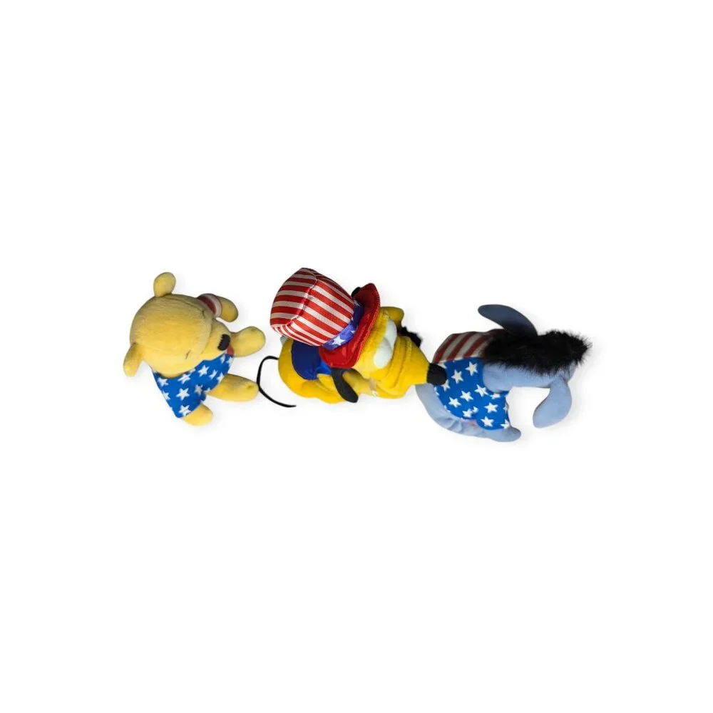 Vintage Disney Store Patriotic Beanie Plush Characters Pluto, Pooh & Eeyore